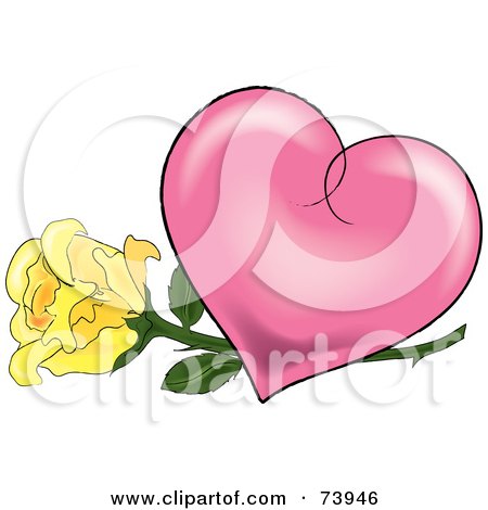 Royalty-Free (RF) Clipart Illustration of a Yellow Rose Under A Pink Shaded Heart by Pams Clipart