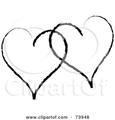 Royalty-Free (RF) Clipart Illustration of Two Sketched Black Heart Outlines by Pams Clipart