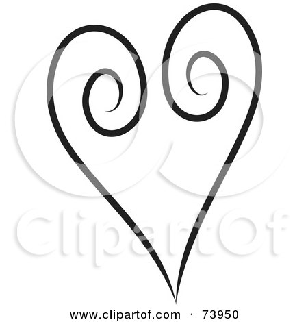 Royalty-Free (RF) Clipart Illustration of a Black Swirl Heart Design by Pams Clipart