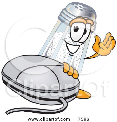 Clipart Picture of a Salt Shaker Mascot Cartoon Character With a Computer Mouse by Mascot Junction