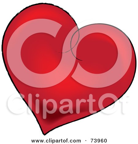 Royalty-Free (RF) Clipart Illustration of a Red Shaded Heart With A Black Outline by Pams Clipart