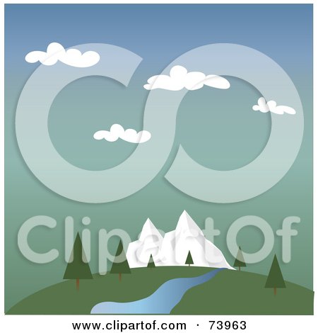 Royalty-Free (RF) Clipart Illustration of a Landscape Of A Spring Creek And Trees Near Mountains by Pams Clipart