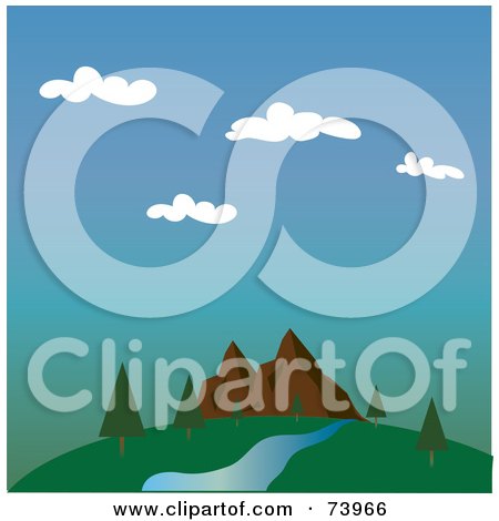 Royalty-Free (RF) Clipart Illustration of a Landscape Of A Creek And Trees Near Mountains by Pams Clipart