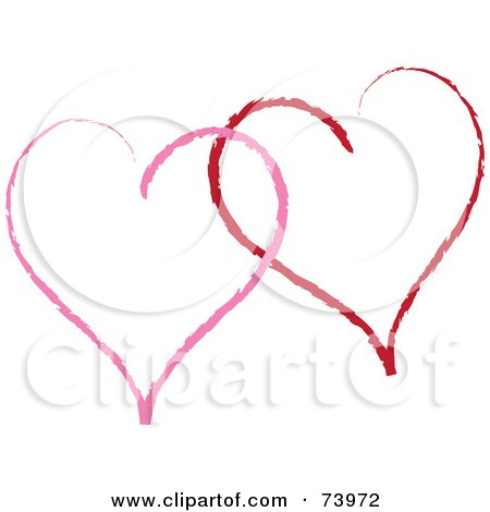 Royalty-Free (RF) Clipart Illustration of Two Sketched Red And Pink Heart Outlines by Pams Clipart