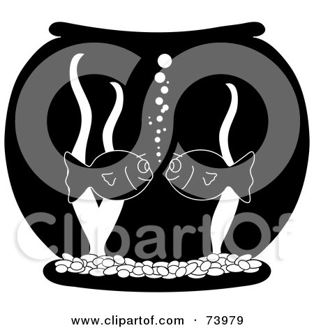 Royalty-Free (RF) Clipart Illustration of Two Black And White Goldfish Staring At Each Other In A Bowl by Pams Clipart