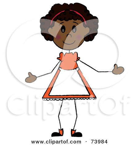 Royalty-Free (RF) Clipart Illustration of a Welcoming African American Stick Girl Wearing An Apron by Pams Clipart
