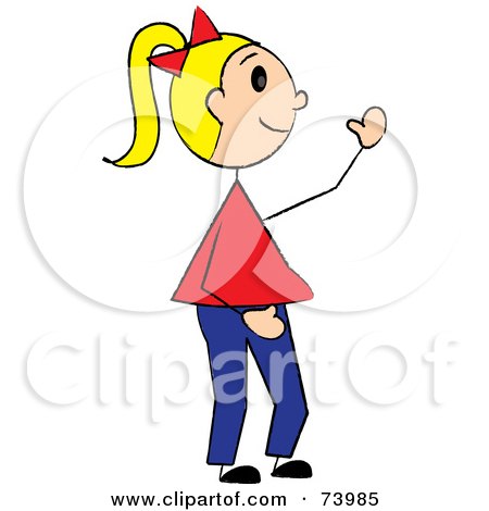 Royalty-Free (RF) Clipart Illustration of a Blond Waving Stick Girl by Pams Clipart