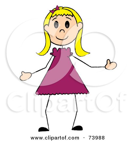 Royalty-Free (RF) Clipart Illustration of a Friendly Blond Stick Girl In A Purple Dress by Pams Clipart