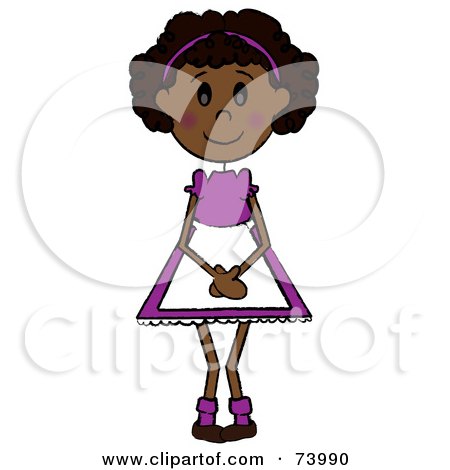 Royalty-Free (RF) Clipart Illustration of a Shy Blushing African American Girl by Pams Clipart