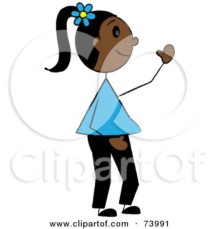 Royalty-Free (RF) Clipart Illustration of a Friendly African American Stick Girl Waving by Pams Clipart