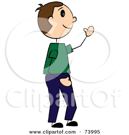 Royalty-Free (RF) Clipart Illustration of a Friendly Brunette Caucasian Stick Boy Waving by Pams Clipart