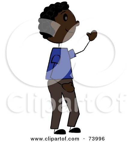 Royalty-Free (RF) Clipart Illustration of a Friendly Black Stick Boy Waving by Pams Clipart