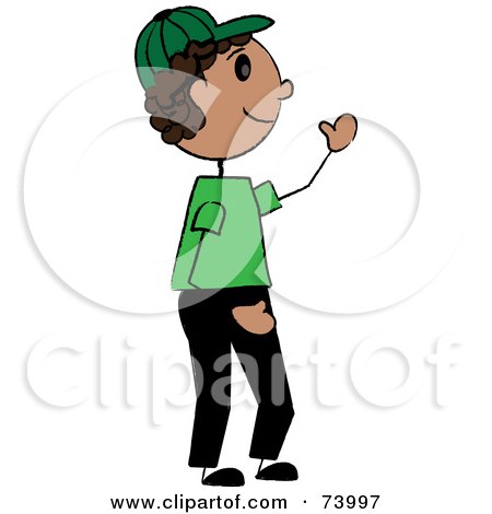 Royalty-Free (RF) Clipart Illustration of a Friendly Caucasian Brunette Stick Boy Waving by Pams Clipart