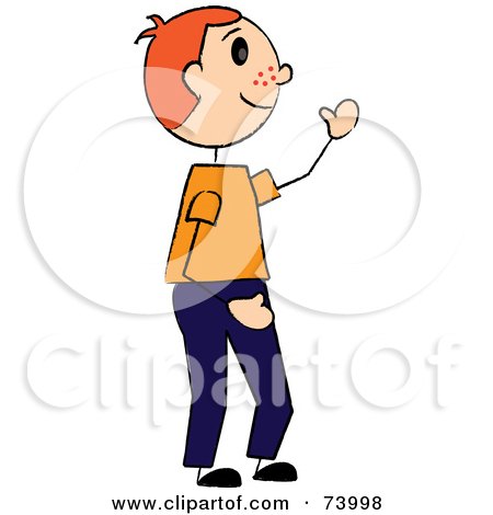 Royalty-Free (RF) Clipart Illustration of a Friendly Red Haired Caucasian Stick Boy Waving by Pams Clipart