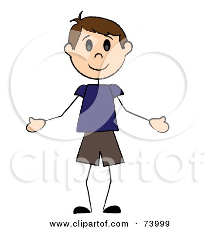 Royalty-Free (RF) Clipart Illustration of a Welcoming Brunette Caucasian Stick Boy by Pams Clipart