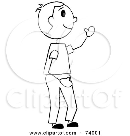 Royalty-Free (RF) Clipart Illustration of a Friendly Black And White Stick Boy Waving by Pams Clipart