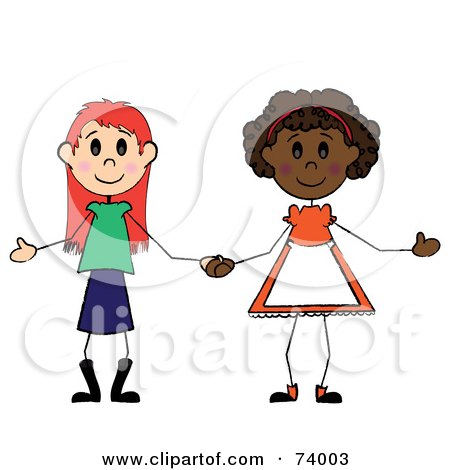 Royalty-Free (RF) Clipart Illustration of Two Diverse Little Girls Holding Hands by Pams Clipart