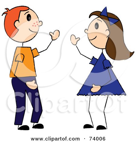 Royalty-Free (RF) Clipart Illustration of a Boy And Girl Waving At Each Other by Pams Clipart