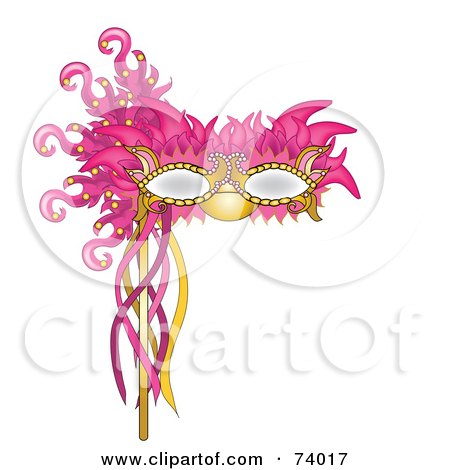 Royalty-Free (RF) Clipart Illustration of a Pink And Gold Feathered Mardi Gras Mask by Pams Clipart