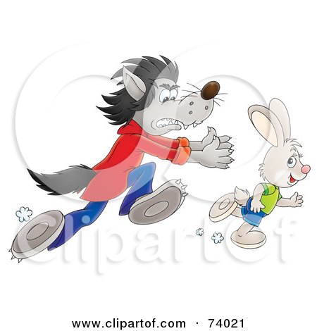 Royalty-Free (RF) Clipart Illustration of a Bad Wolf Chasing After A Rabbit by Alex Bannykh