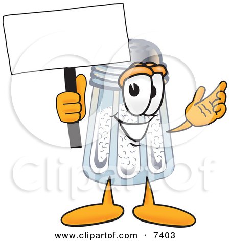Clipart Picture of a Salt Shaker Mascot Cartoon Character Holding a Blank Sign by Mascot Junction