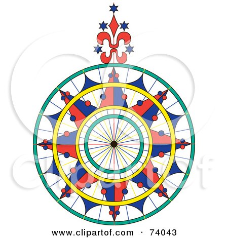 Royalty-free (RF) Clipart Illustration of a Colorful Ornate Compass Rose by pauloribau