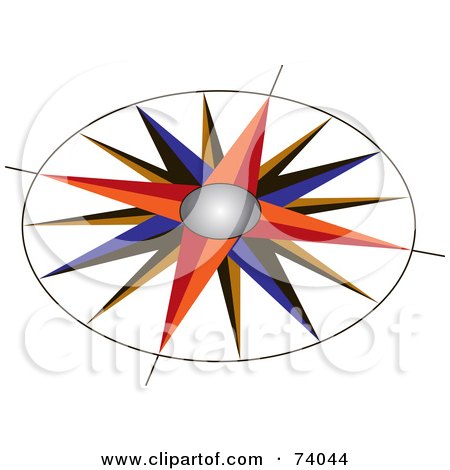 Royalty-free (RF) Clipart Illustration of a Red, Blue And Brown Compass Rose by pauloribau