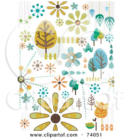 Royalty-Free (RF) Clipart Illustration of a Digital Collage Of Tree And Nature Doodles On White by BNP Design Studio