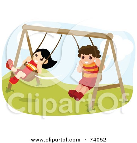 Royalty-Free (RF) Clipart Illustration of a Boy And Girl Playing On Playground Swings by BNP Design Studio