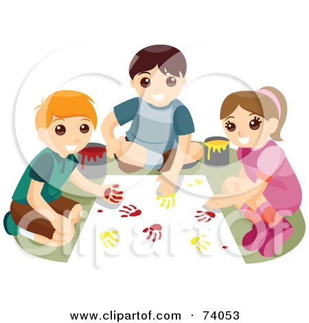 Royalty-Free (RF) Clipart Illustration of a Group Of Children Creating Art With Paint Hand Prints by BNP Design Studio