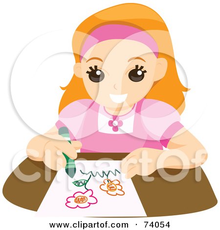 Royalty-Free (RF) Clipart Illustration of a Happy Little Girl Drawing A Flower by BNP Design Studio