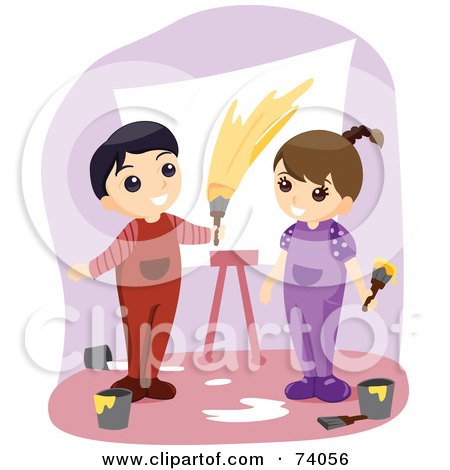 Royalty-Free (RF) Clipart Illustration of a Boy And Girl Painting A Canvas by BNP Design Studio