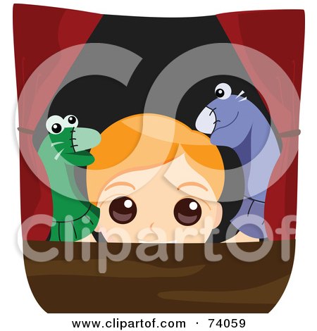 Royalty-Free (RF) Clipart Illustration of a Blond Boy Putting On A Puppet Show by BNP Design Studio