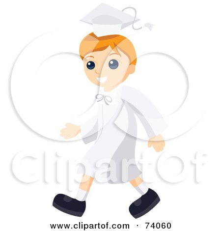Royalty-Free (RF) Clipart Illustration of a Blond Boy Graduate In A White Cap And Gown by BNP Design Studio
