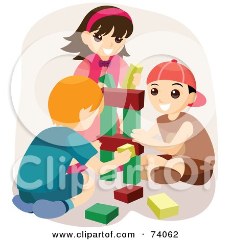 Royalty-Free (RF) Clipart Illustration of Boys And A Girl Playing With Blocks by BNP Design Studio