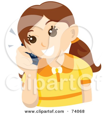 Royalty-Free (RF) Clipart Illustration of a Happy Brunette Girl Talking On A Cell Phone by BNP Design Studio