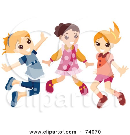 Royalty-Free (RF) Clipart Illustration of a Group Of Three Energetic Jumping Girls by BNP Design Studio