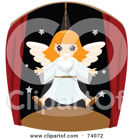 Royalty-Free (RF) Clipart Illustration of a Happy Girl Flying As An Angel In A Play by BNP Design Studio