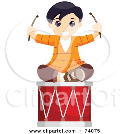 Royalty-Free (RF) Clipart Illustration of a Happy Boy Sitting On Top Of A Drum by BNP Design Studio