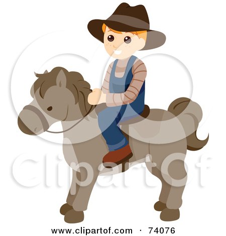 Royalty-Free (RF) Clipart Illustration of a Blond Boy Riding A Pony by BNP Design Studio