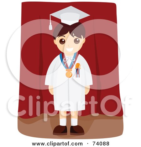 Royalty-Free (RF) Clipart Illustration of a Proud Graduate Boy Standing In Front Of A Red Curtain by BNP Design Studio