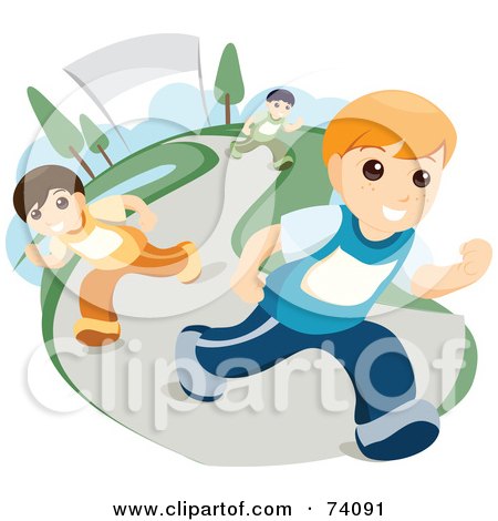 Royalty-Free (RF) Clipart Illustration of Three Boys Running On A Path by BNP Design Studio