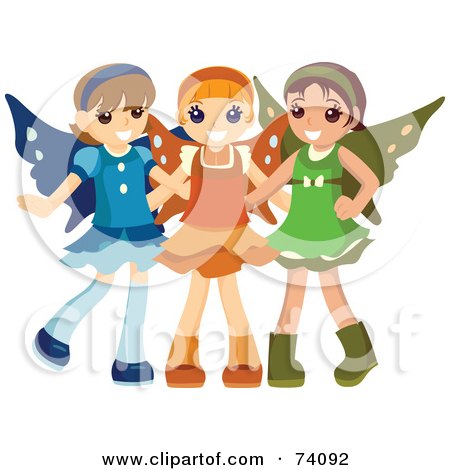 Royalty-Free (RF) Clipart Illustration of a Group Of Three Little Girls In Fairy Costumes by BNP Design Studio