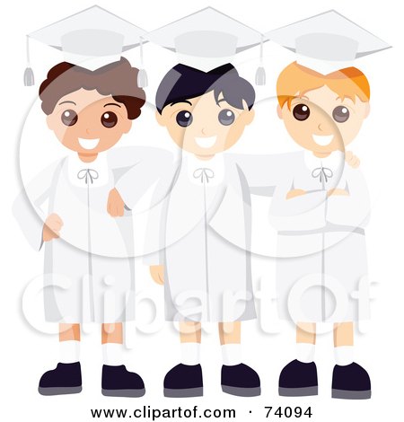 Royalty-Free (RF) Clipart Illustration of Three School Graduates In Caps And Gowns by BNP Design Studio