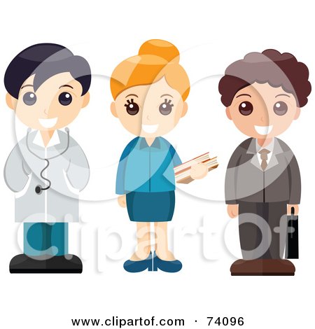 Royalty-Free (RF) Clipart Illustration of a Group Of Children Dressed Up As A Doctor, Librarian And Businessman by BNP Design Studio
