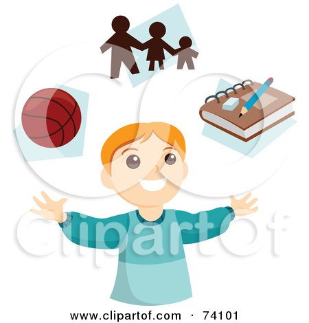 Royalty-Free (RF) Clipart Illustration of a Happy Boy Thinking Of Basketball, Family And School by BNP Design Studio
