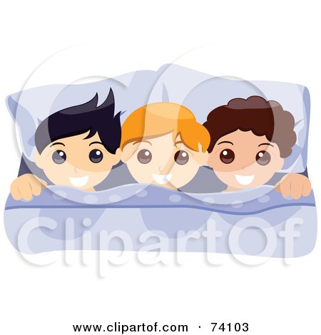 Royalty-Free (RF) Clipart Illustration of a Three Boys Tucked In To Bed by BNP Design Studio