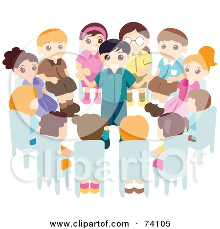 Royalty-Free (RF) Clipart Illustration of a Group Of Children Seated In A Circle Around A Boy by BNP Design Studio