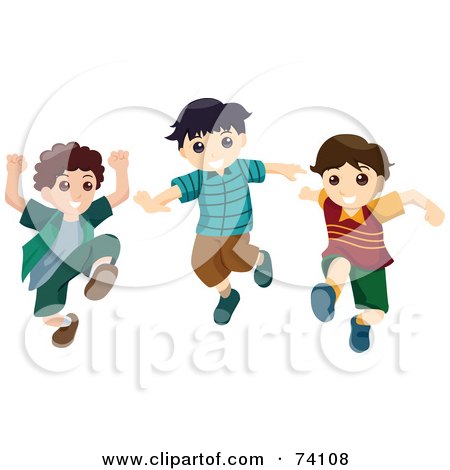 Royalty-Free (RF) Clipart Illustration of a Group Of Three Boys Running And Jumping by BNP Design Studio