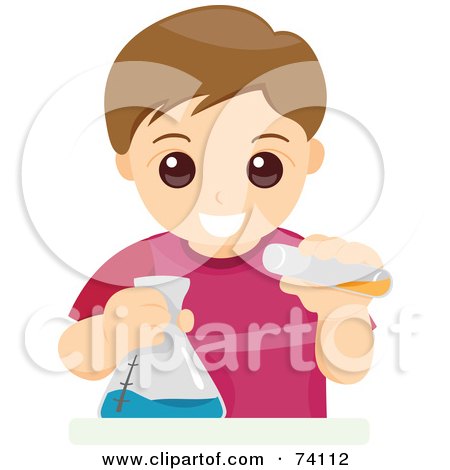 Royalty-Free (RF) Clipart Illustration of a School Boy Mixing Chemicals In Science Class by BNP Design Studio